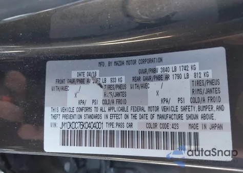 2019 Mazda Cx-3 Touring z USA, uszkodzony, nr VIN JM1DKDC76K0404001